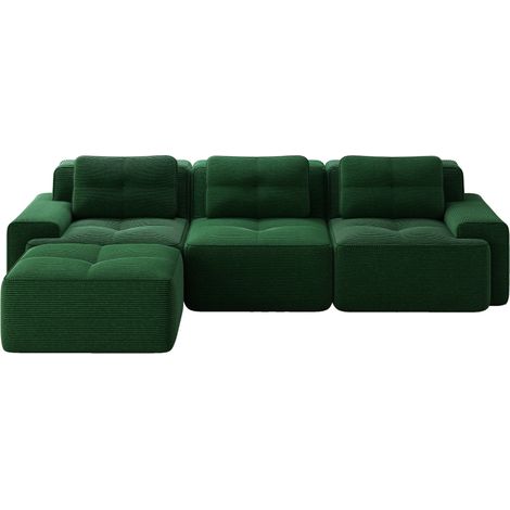 Cloud Modulsofa Boneless L-förmiges Sofa, Modulares Sofa mit Ottoman, Modulares Cloud-Sofa, 3-Sitzer Corduroy-Cloud-Sofa für Wohnzimmer, Montagefreies Sofa, Grün (1/5)
