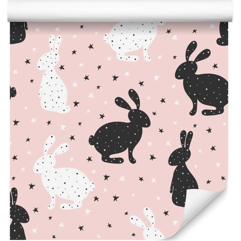 Papier peint Lapins noirs et blancs parmi les étoiles pour salon et chambre 50x1000 (1/5)