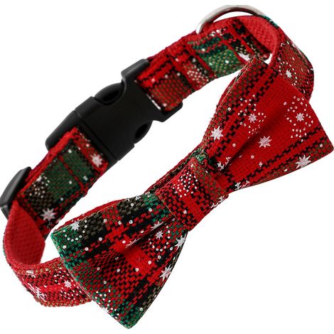 Collier Pour Chien - Motif Plaid Buffalo Check Avec Nœud Papillon - Idéal Pour Fêtes De Fin D Année Et Hiver - Tailles S M L (1/5)