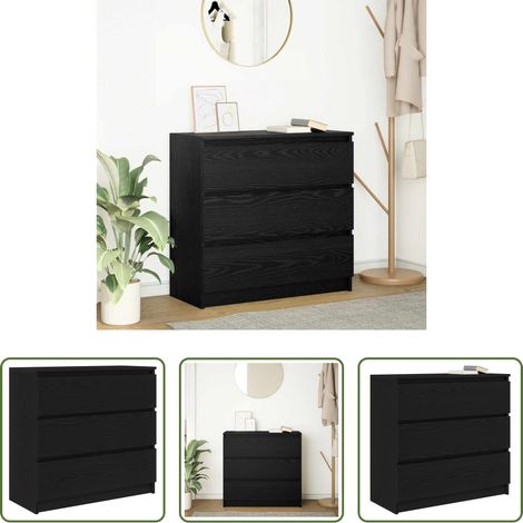 Holzschrank -  Sideboard Schwarz Eichen-Optik 80x35x76 cm Holzwerkstoff (1/5)