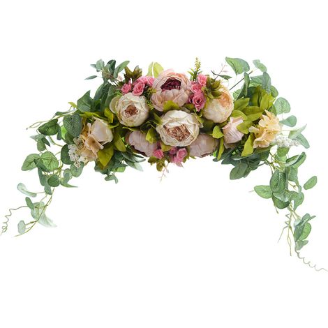 Couronne de pivoines artificielles couleur champagne pour linteau de porte / Longueur totale 61 cm, longueur de la partie florale 32 cm, largeur 20 cm, hauteur 10 cm / (projection comprise, 42308, 270 (1/2)