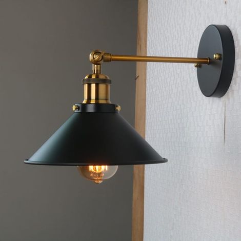 Applique murale industrielle noire rétro, double bras avec abat-jour en métal, style vintage E27, idéale pour éclairage cuisine, bar ou restaurant, sans ampoule incluse (1/4)