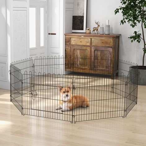 Parque flexible para cachorros de acero negro, 71 x 61 cm, con puerta y 8 piquetas DESVIAE (1/5)