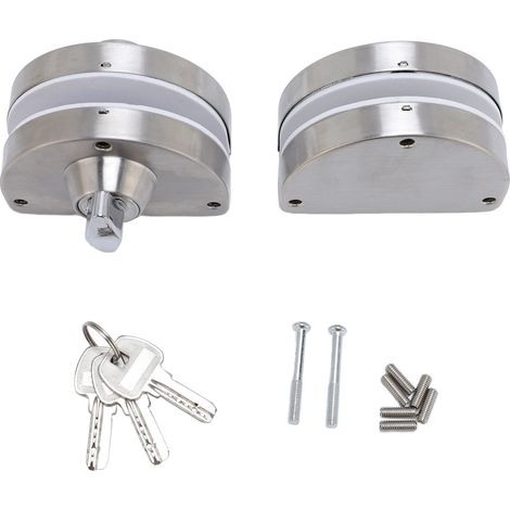 Serrure pour porte vitrée compatible avec les verres de 10 à 12 mm. Double pêne en acier inoxydable. Système de contrôle d'accès par pression ou poussoir. Serrure pour porte vitrée de bureau avec 3 cl (1/5)