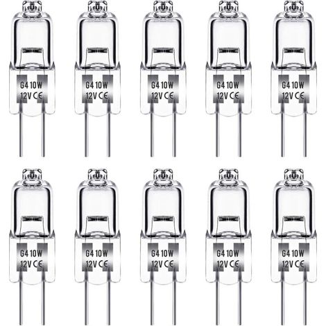 Ampoule Halogene G4, Ampoule G4 12V 10W, blanc chaud 3000K, 150LM, Intensité Variable, LampeHalogene G4, Lampe à Capsule Transparente, paquet de 10 (1/5)