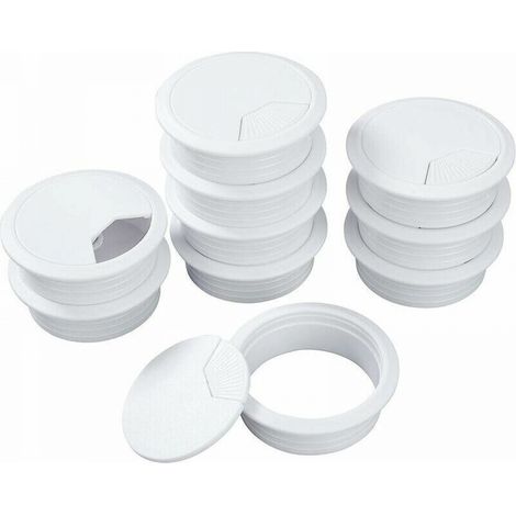 Fil de Câble de Bureau Blanc Passe-Câbles Cordon à Œillets en Plastique pour Ordinateur de Bureau Pc 60mm 10 Pièces,-Versailles (1/5)
