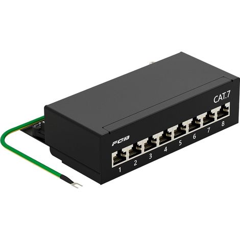 CAT 7 8 Port Patch Panel - Tabletop / Wall Mount / Desktop - Shielded - 8 RJ45 Sockets - LSA Distribution Panel for Gigabit Network Switch (1/5)