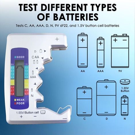 Universeller digitaler Batterietester, Mini-LCD-Batterietester, Kapazitätsprüfer für C AA AAA DN 9V 1,5V Knopfzellen, kleine Mini-Batterien (Silber) (1/5)