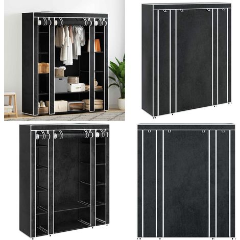 Stoffschrank mit Fächern Kleiderstangen 45×150×176 cm Schwarz - Kleiderschrank - Garderobenständer - Stauraum - Aufbewahrung - Textilschranksystem - Home & Living (1/5)