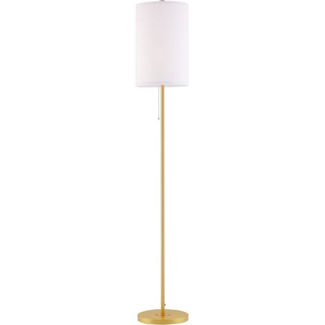 Stehlampe, Elegante Stehleuchte aus Stahl mit Stoffschirm, Wohnzimmerlampe, Zugkettenschalter, Gold+Weiß (1/5)