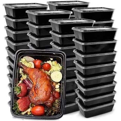 Lot de 50 boîtes de préparation de repas réutilisables à emporter Boîtes à bento en plastique Stockage des aliments Déjeuner (1/3)