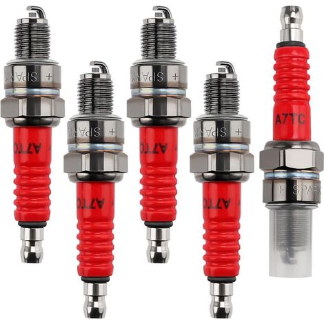 5 Pièces Bougies D'Allumage A7Tc, Tondeuse Bougie D'Allumage, Bougie D'Allumage Borne Solide Remplacer, Pour Atv Moto Cross Go Kart Mobylette 50Cc 70Cc 90Cc 110Cc (1/5)