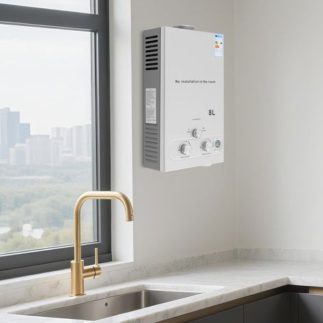 LPG - Chauffe-eau instantané - Capacité 8l - Eau chaude instantanée avec pommeau de douche et tuyau - Chauffage à gaz mobile pour camping, caravane et jardin - Haute efficacité (≥80.8%) (1/5)
