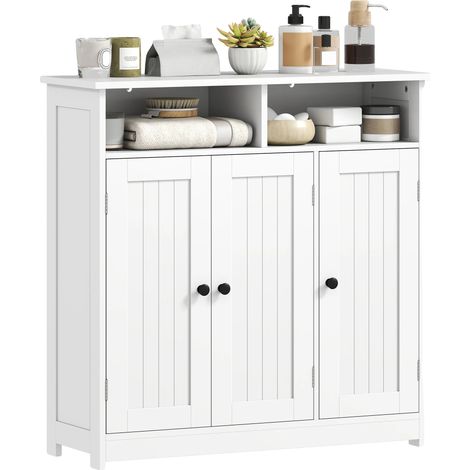 Armario de baño, 3 puertas, estante ajustable, blanco (1/5)