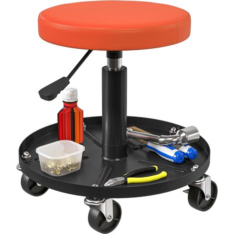 Taburete de taller giratorio, altura regulable, bandeja de acero, naranja (1/5)