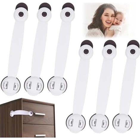 Verrous de sécurité pour armoires enfants, 6 pièces, sans vis, adhésif 3M, pour cuisine, porte, tiroir, placard, frigo (Marron)
