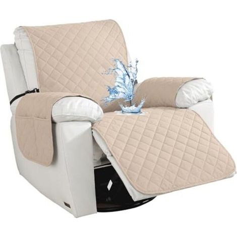 Housse imperméable pour fauteuil 1 place, antidérapante et anti-rayures, avec poches, accoudoirs, anti-taches, convient aux enfants et aux animaux domestiques (chiens), beige (1/5)