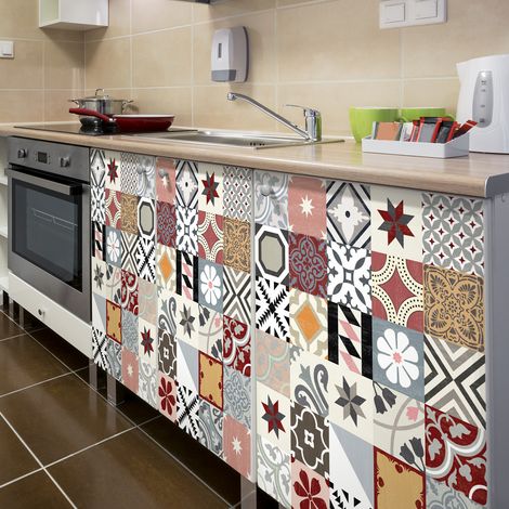 Stickers adhésif décoration Meuble - 30 STICKERS CARREAUX DE CIMENT MEUBLE AUTHENTIQUES HURIVIA - 30stickers10x10cm (1/4)