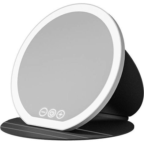 Miroir cosmétique de bureau LED pour chambre d'étudiante, miroir de courtoisie pliable et compact avec éclairage pour femmes et filles, grand format, noir (1/4)