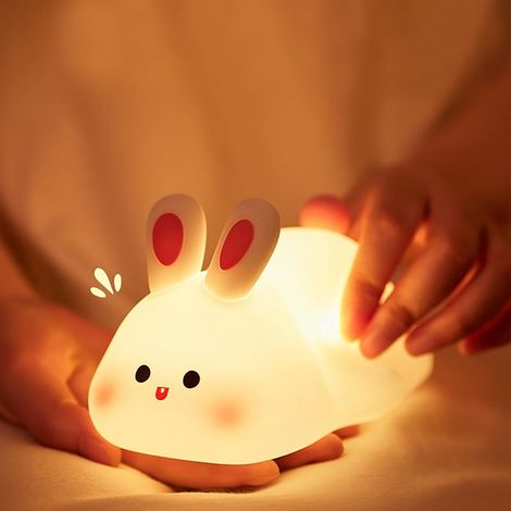 Veilleuse Tactile Lapin, Veilleuse Bebe Silicone Rechargeable, Lampe Lapin 3 Niveaux Réglables, Portable Lampe Rabbit pour enfants Noël (1/5)