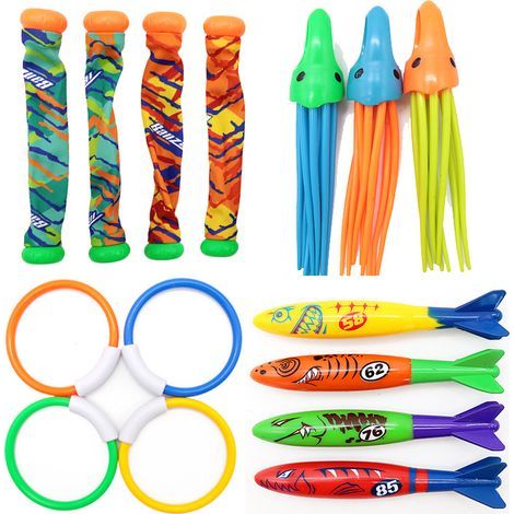 AIDUCHO Tauchspielzeug, 20-teiliges Schwimmbadspielzeug-Set mit Tauchstäben, Tauchringen, Torpedo-Spielzeugen, Tauchbällen, Tintenfisch und Unterwasser-Sommerspielen (1/3)