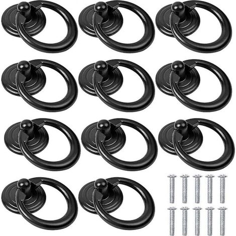 10 pièces poignées de meuble noires en métal pour armoires et tiroirs – anneaux de tirage ronds classiques, accessoires de quincaillerie pour cuisine et salle de bain