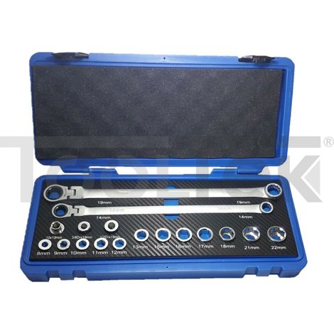 VALIGIA SET CHIAVI A BUSSOLA 17pz LUNGHE A CRICCHETTO SNODO 8-22mm (1/5)