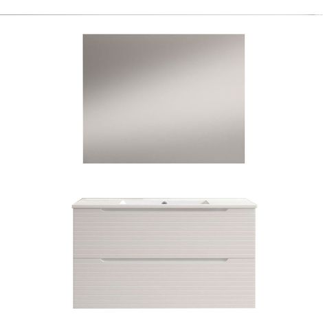 Kibath Mueble de baño con Lavabo, Espejo y Aplique LED BOREAL 60x45 cm acabado BLANCO mate 2 cajones suspendido (1/5)