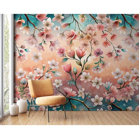 Papier peint fleuri - cerisier vintage pastel - 150 x 250 cm (1/2)