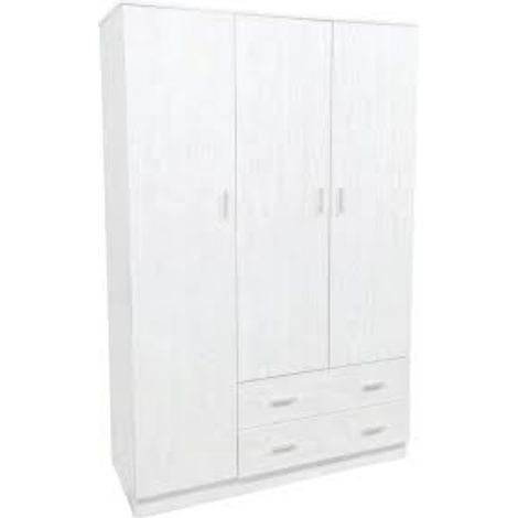 Armadio 3 Ante e 2 Cassetti Bianco Frassino 120 x 52 x 190 cm in MDF con Bordi in PVC Space