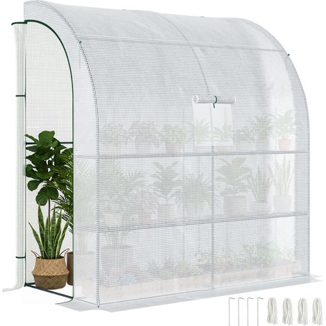 Serra Addossata a 3 Livelli con Porte e Finestre Avvolgibili, in PE e Acciaio, 200x100x215 cm, Verde e Bianco