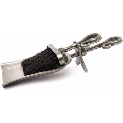 Antique Pewter Crook Handled Hearth Tidy - Metal - L13 x W37 x H9 cm - Antique Silver