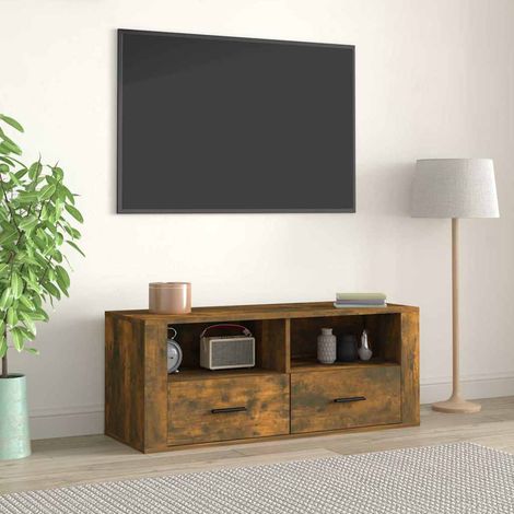 vidaXL TV Cabinet Smoked Oak 100x35x40 cm Engineered Wood (1/5)