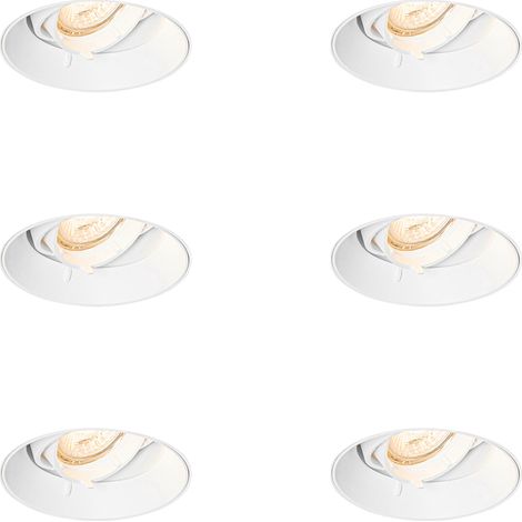 Set of 6 Modern Recessed Spotlights White GU10 Round Trimless - Oneon