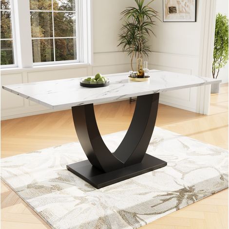 Tavolo da pranzo rettangolare in MDF e metallo bianco e nero 140x75x75,5 cm con piedini regolabili (1/5)