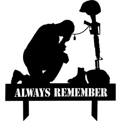 1 silhouette de soldat en métal, à genoux, décoration extérieure pour jardin ou cour, statue commémorative près d'une croix (1/5)