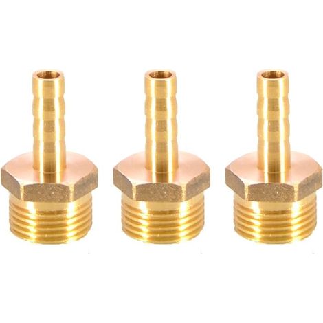 Lot de 3 raccords de tuyau cannelés en laiton coupleur connecteur 6 mm vers 3/8&34 filetage mâle BSP raccord de mamelon de tuyau adaptateur de tuyau (1/4)