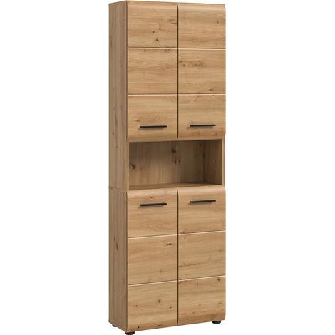 Badezimmer Hochschrank mit 60 cm Breite in Eiche, 4 Türen & 1 offenes Fach - IGGESUND-158 (1/5)