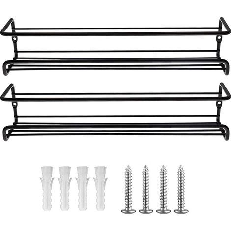 Rangement pour épices de cuisine, étagère à épices en métal sans perçage, support mural pour épices, accessoire pour placard de cuisine, 29 x 6 x 6 cm (noir, 2 pièces)