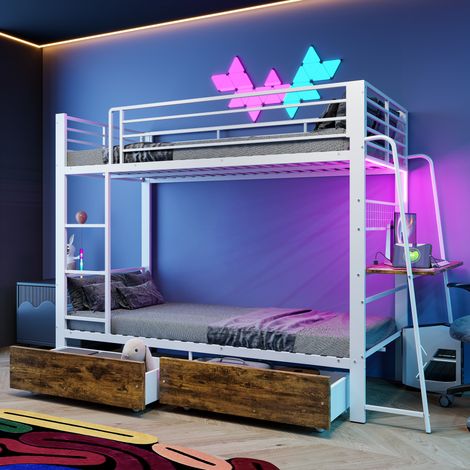 Litera 90x200 cm con escritorio, LED y cajones, 250 kg por cama DESVIAE (1/5)