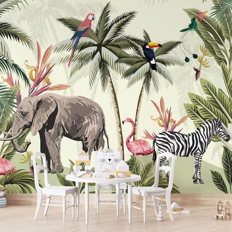 Papier peint panoramique Enfants - Animaux de la Jungle - 130 cm x 86 cm (1/4)