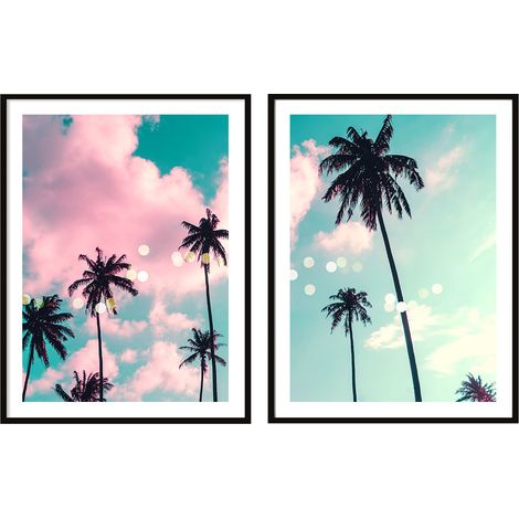 BILDPOSTER IM RAHMEN 53x73cm Diptychon Set mit 2 Gemälden Sky Palms P2084 (1/3)