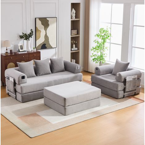 Divano modulare a 4 posti in velluto a coste con pouf, struttura metallica e 4 cuscini (1/5)