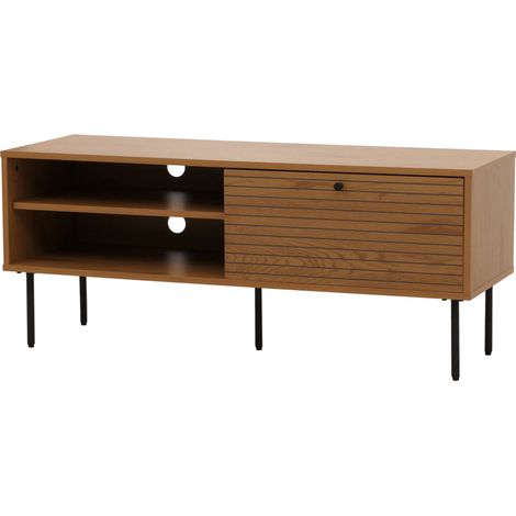 [NEUWERTIG] TV-Rack HHG-275, Lowboard TV-Schrank, skandinavischer Stil Metall Holz Melamin MVG 50x120x40cm natur