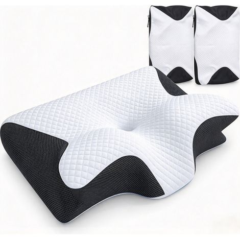 Oreiller ergonomique cervical à mémoire de forme 62x37x12cm – Housse respirante et lavable-Soutien nuque et dos – Mousse CertiPUR-US, noir (1/5)