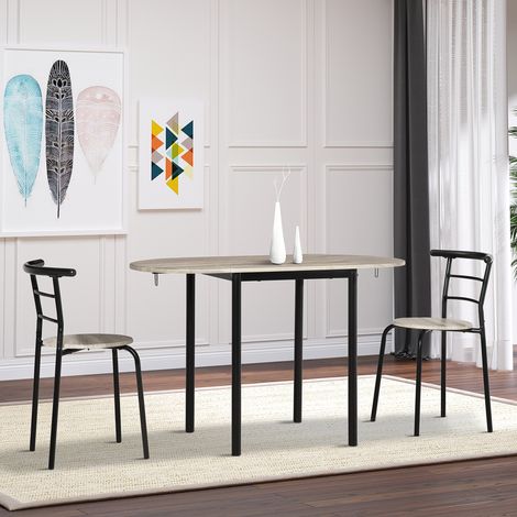 Ensemble table ovale extensible et 2 chaises - table à rabats - métal et MDF - noir et naturel (1/5)