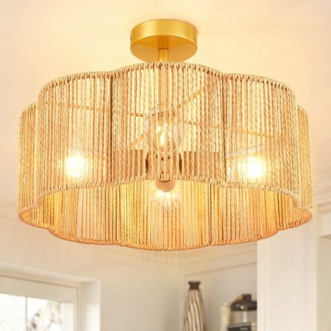 Plafonnier en rotin, lustre bohème, suspension avec ampoule, lustre de plafond de style Wabi-sabi, 3 températures de couleur (3000K-6000K) (1/5)