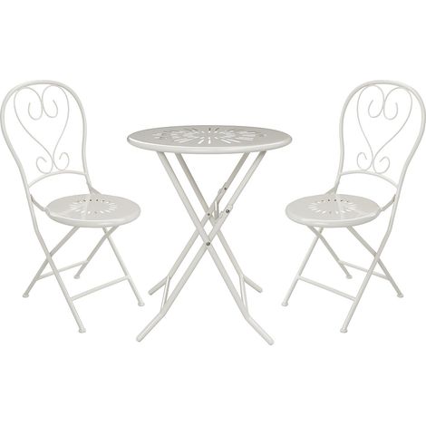 Sala da pranzo da giardino pieghevole in metallo effetto ferro battuto: un tavolo D.60 cm e 2 sedie - Bianco - GUERMANTES di MYLIA