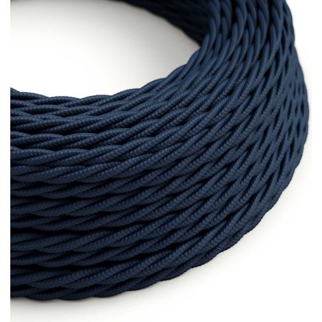 Creative-Cables Cavo elettrico rivestito in tessuto, Sezione 2 x 0,75 mm², Blu Profondo TM20, 1 m, Trecciato, effetto seta