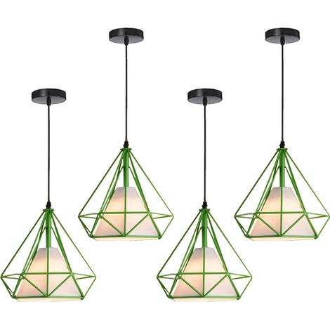 Lámpara Colgante Vintage de Metal, Lámpara Colgante de techo Industrial, Iluminación de Techo de Interior E27, 25cm, Verde 4 Piezas (1/5)